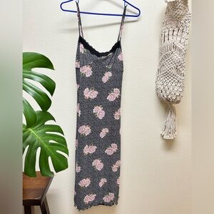 T.J.Maxx Black and Pink Floral Chemise